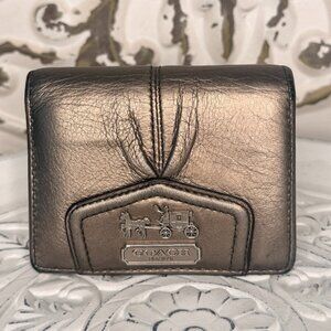 Coach Metallic Leather Trifold Wallet Horse & Carriage Bronze Compact Wallet